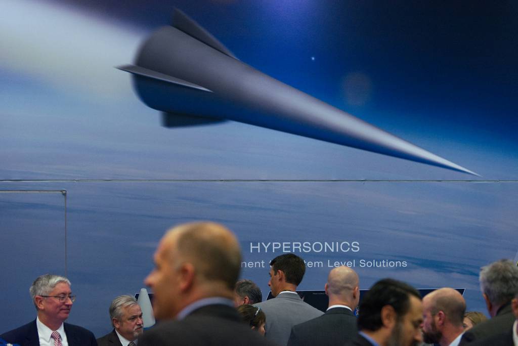 A hypersonics illustration is seen on the show floor Oct. 11, 2022, at the Association of the U.S. Army annual convention in Washington, D.C. (Colin Demarest/C4ISRNET)